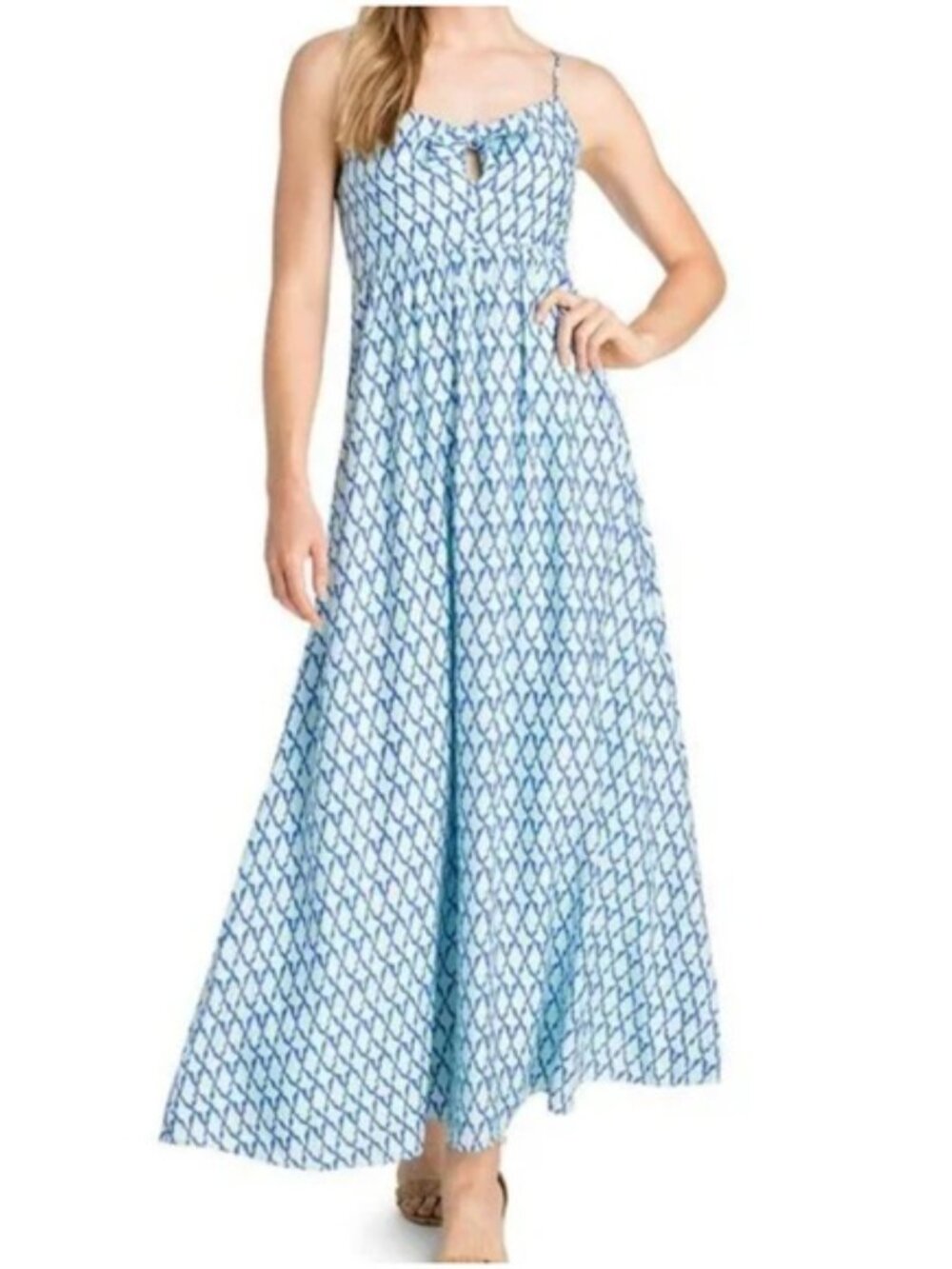 Vineyard Vines Lattice Print Tie Front Maxi Dress, Size 0